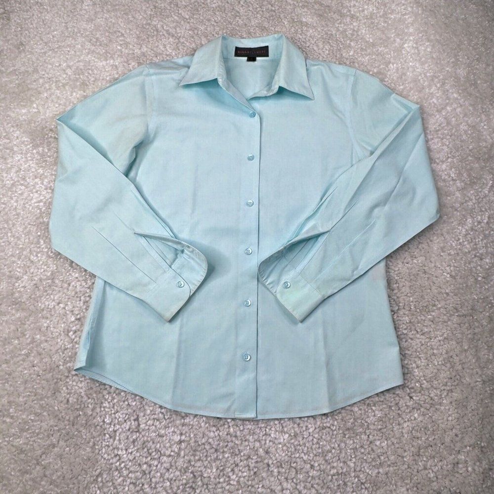 Nina Mclemore Blue Cotton Long Sleeve Button Up Shirt